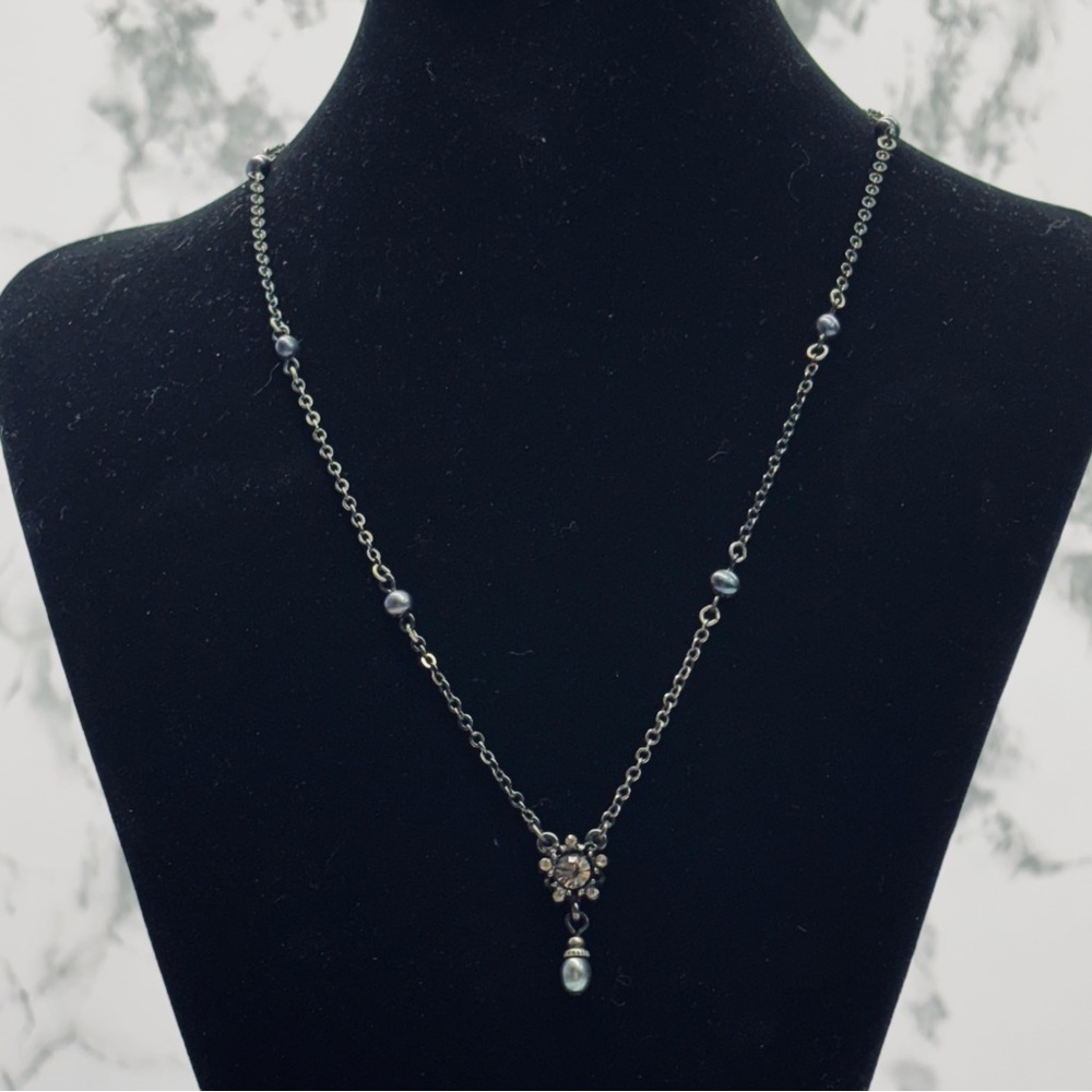1928 Silver Pearl Crystal Elegant Necklace